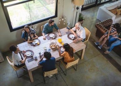 Family gathered around table